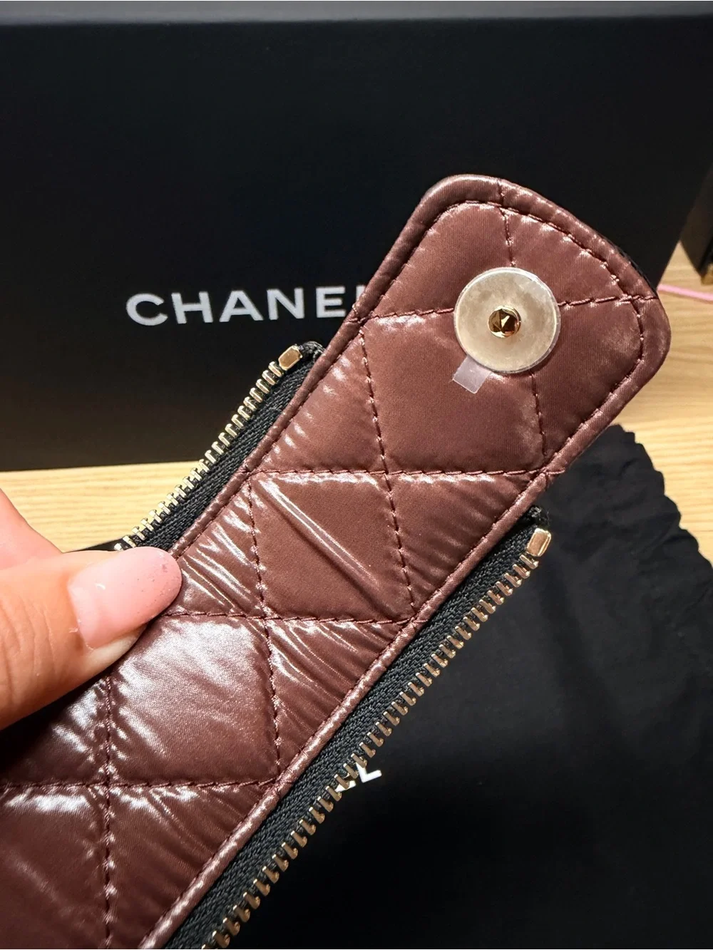 Chanel Black Quilted Caviar Toiletry Case With Chain